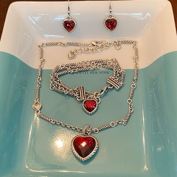 ⭐️SOLD⭐️Brighton NEWPORT Red Heart Swarovski Necklace Bracelet Earrings Silver - Picture 10 of 16